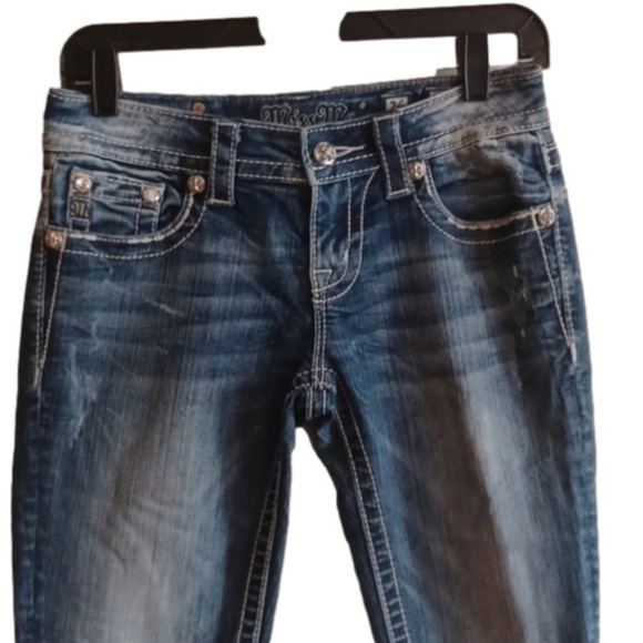 Miss Me size 26 bootcut jeans. Some whisking. Great white stitching.Bling! - Picture 2 of 11